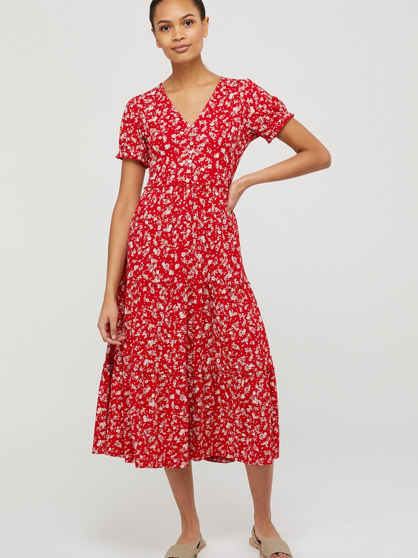red ditsy midi dress