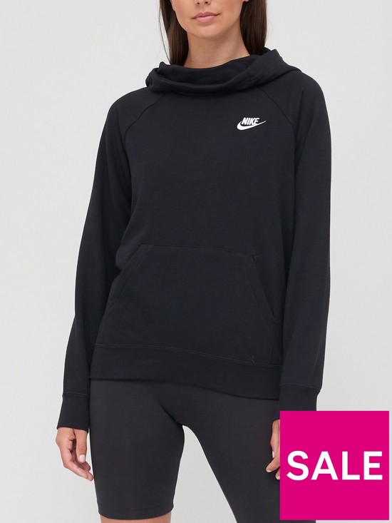 front image of nike-nsw-essential-funnel-hoodie-black