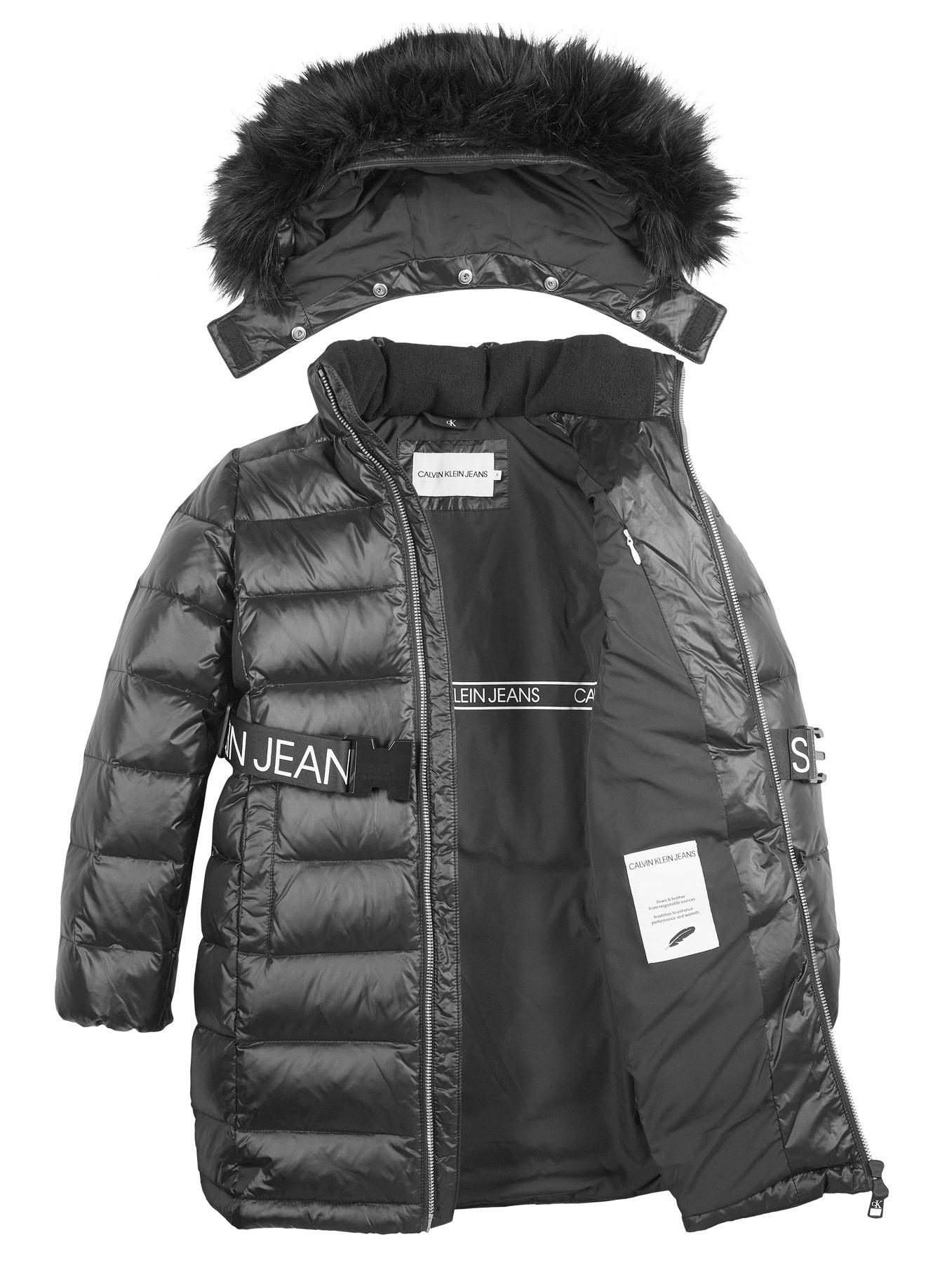 calvin klein black fur coat