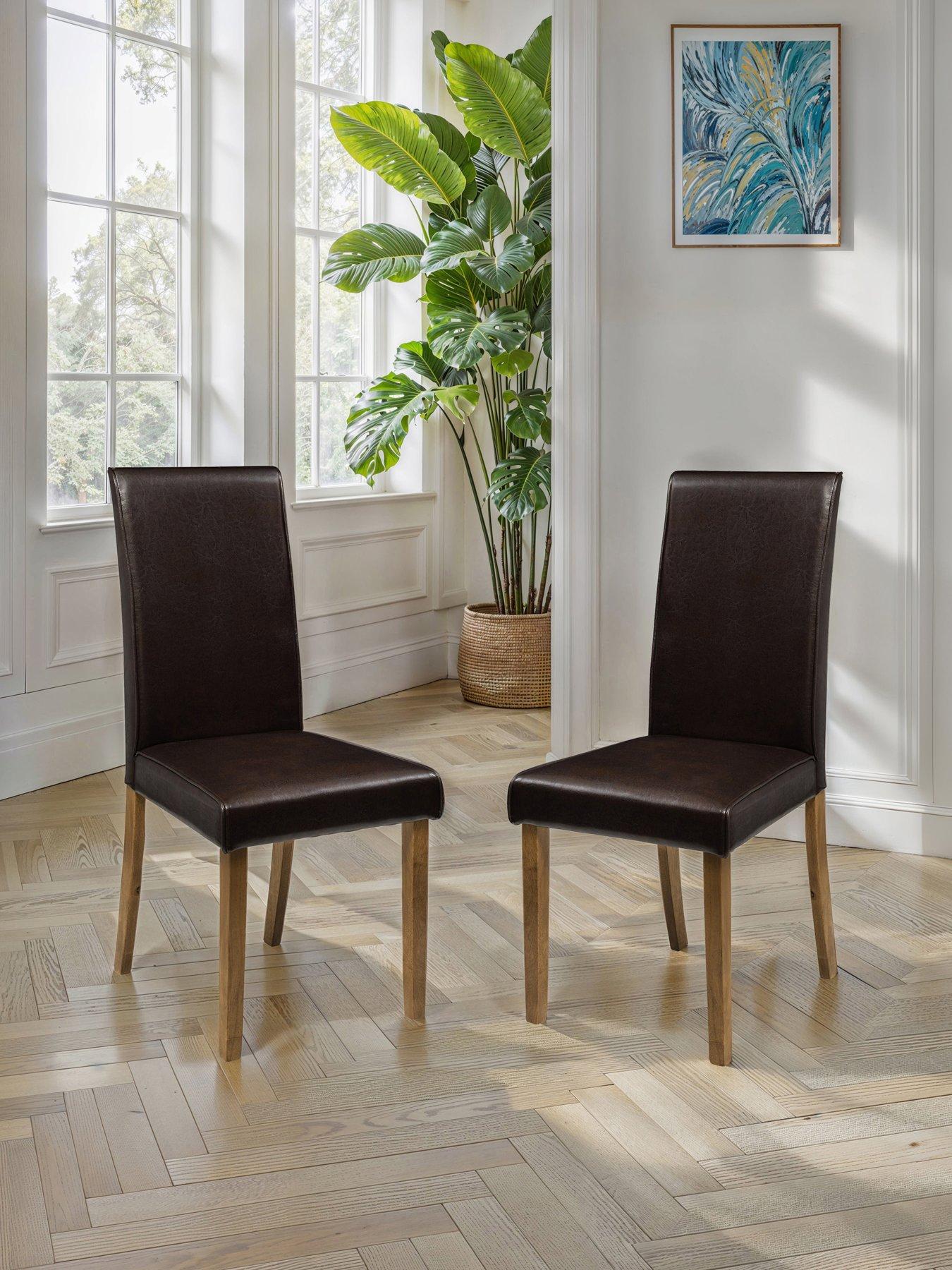 Julian Bowen Pair of Hudson Faux Leather Dining Chairs - Brown