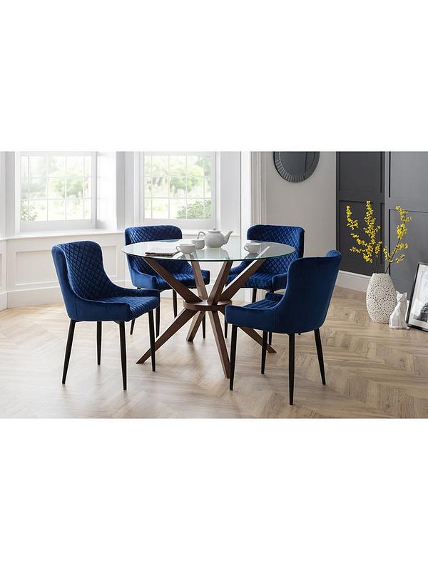 Julian Bowen Pair Of Luxe Velvet Dining, Round Dining Table With Blue Velvet Chairs