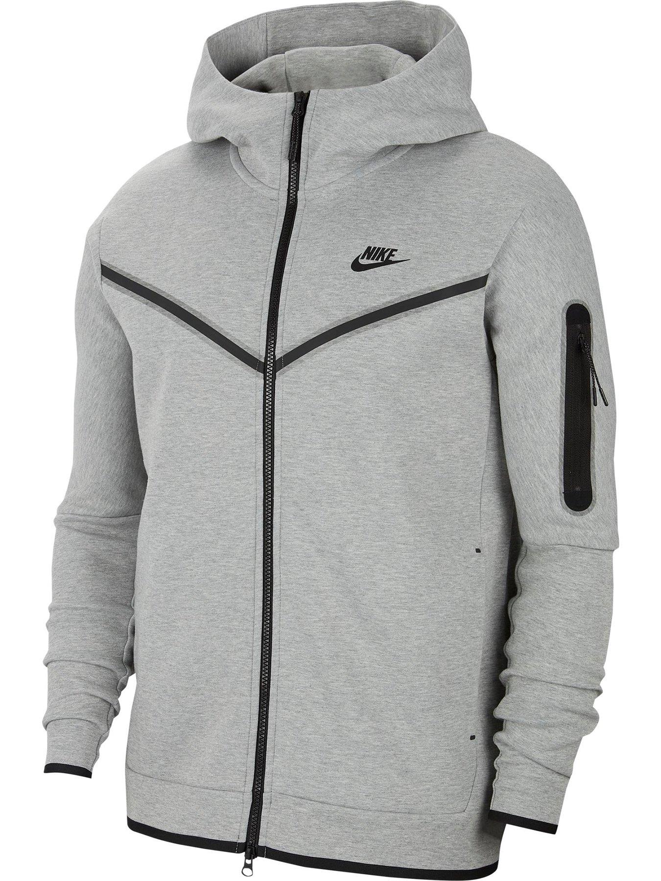 nike tech fleece hoodie grey and white