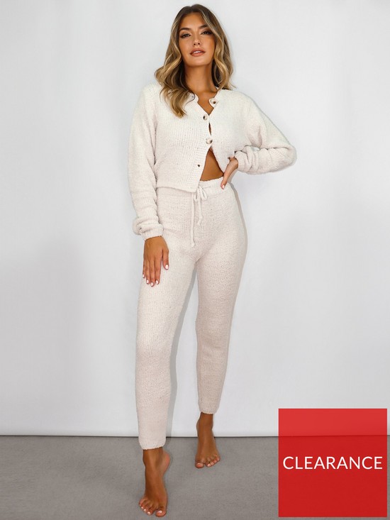 front image of missguided-soft-touch-knitted-joggers-cream