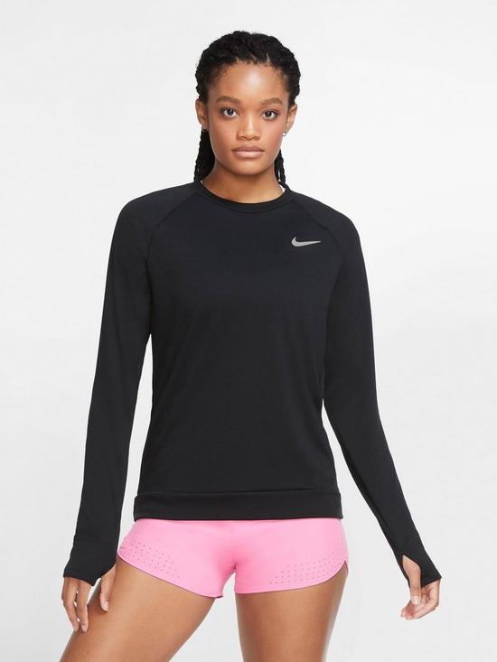 front image of nike-running-long-sleevenbsppacer-crew-top-blacknbsp