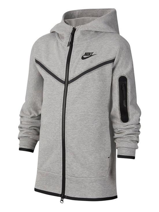 Nike Older Boys Tech Fleece Full Zip Hoodie - Grey Black | very.co.uk