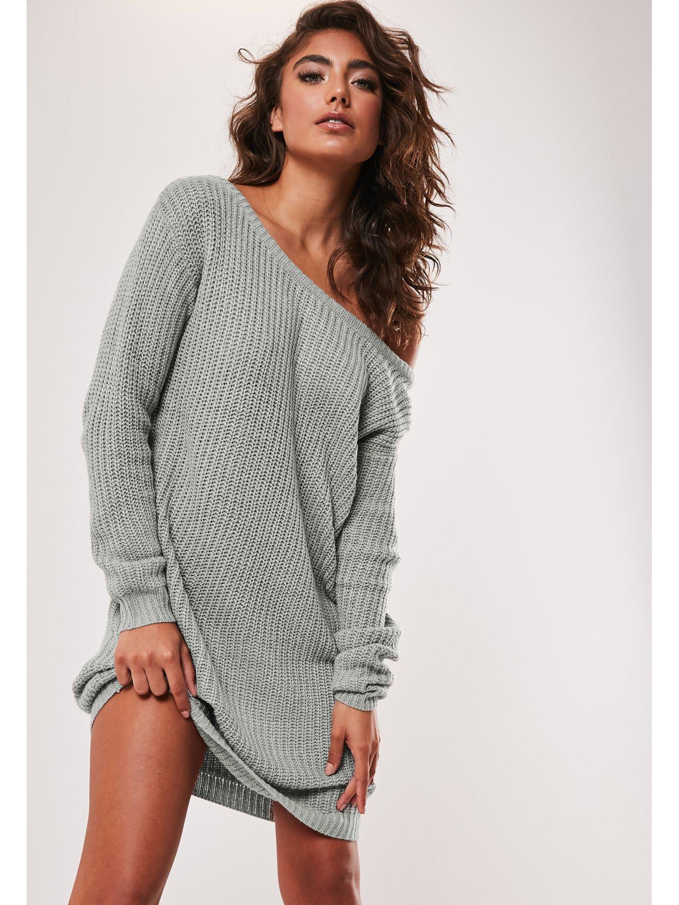 grey off the shoulder jumper dress