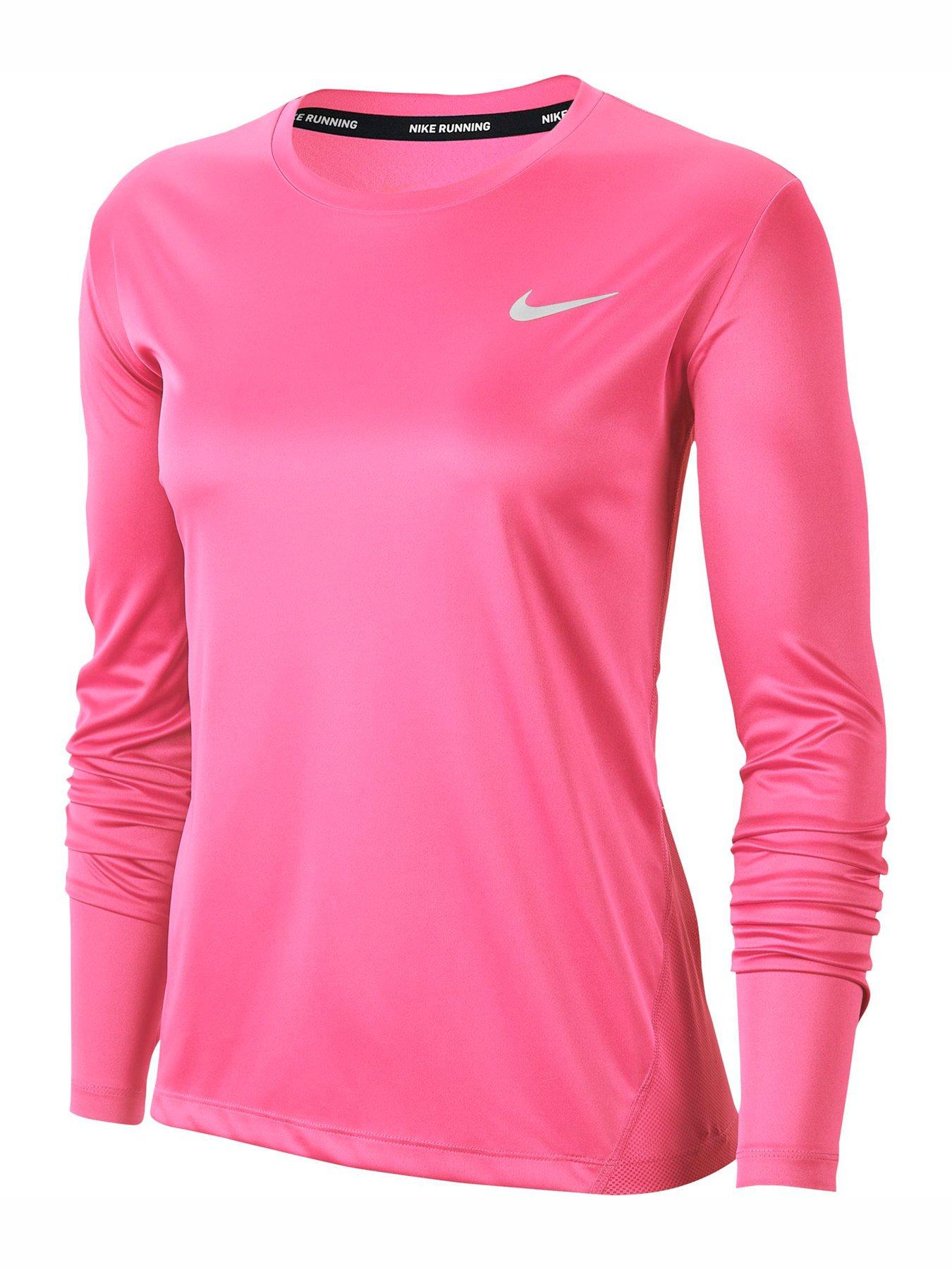 nike running miler long sleeve top pink