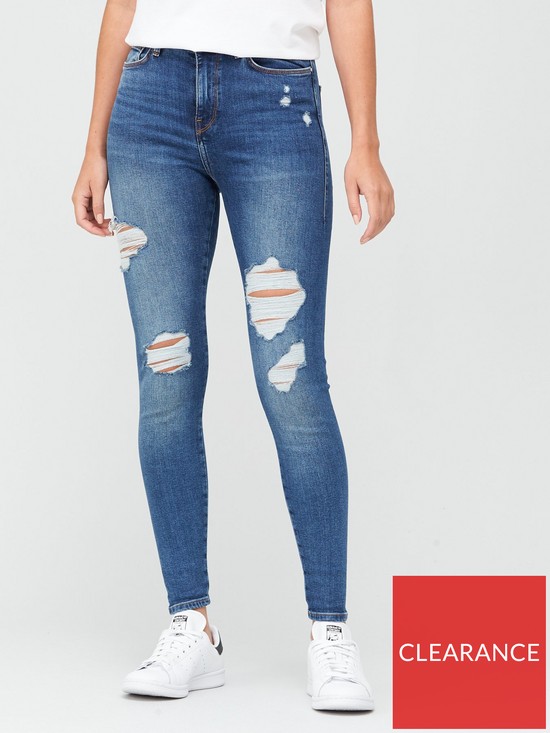 front image of v-by-very-ella-high-waisted-side-rip-skinny-jean-mid-wash