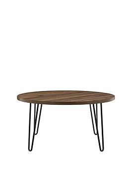 Product photograph of Dorel Home Owen Round Coffee Table - Walnut Effect from very.co.uk