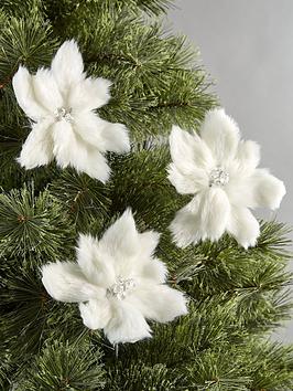 Product photograph of Very Home Set Of 3 Faux Fur Poinsettia Christmas Tree Clips - White from very.co.uk