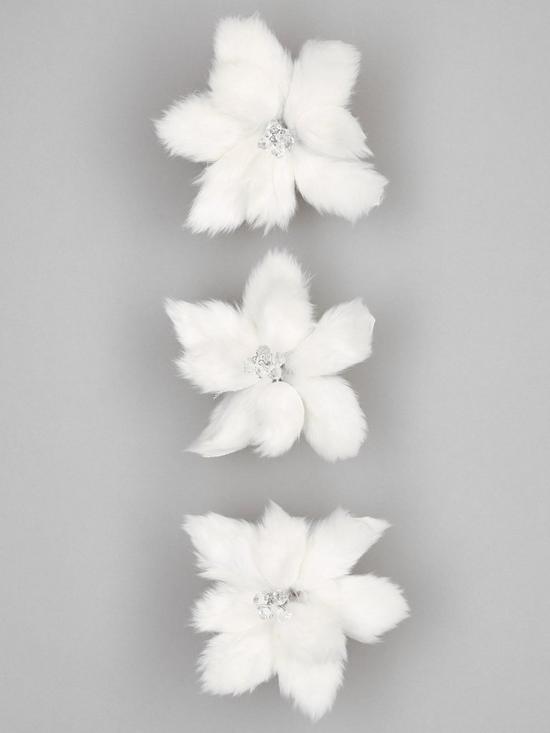 stillFront image of very-home-set-of-3-faux-fur-poinsettia-christmasnbsptree-clips-white