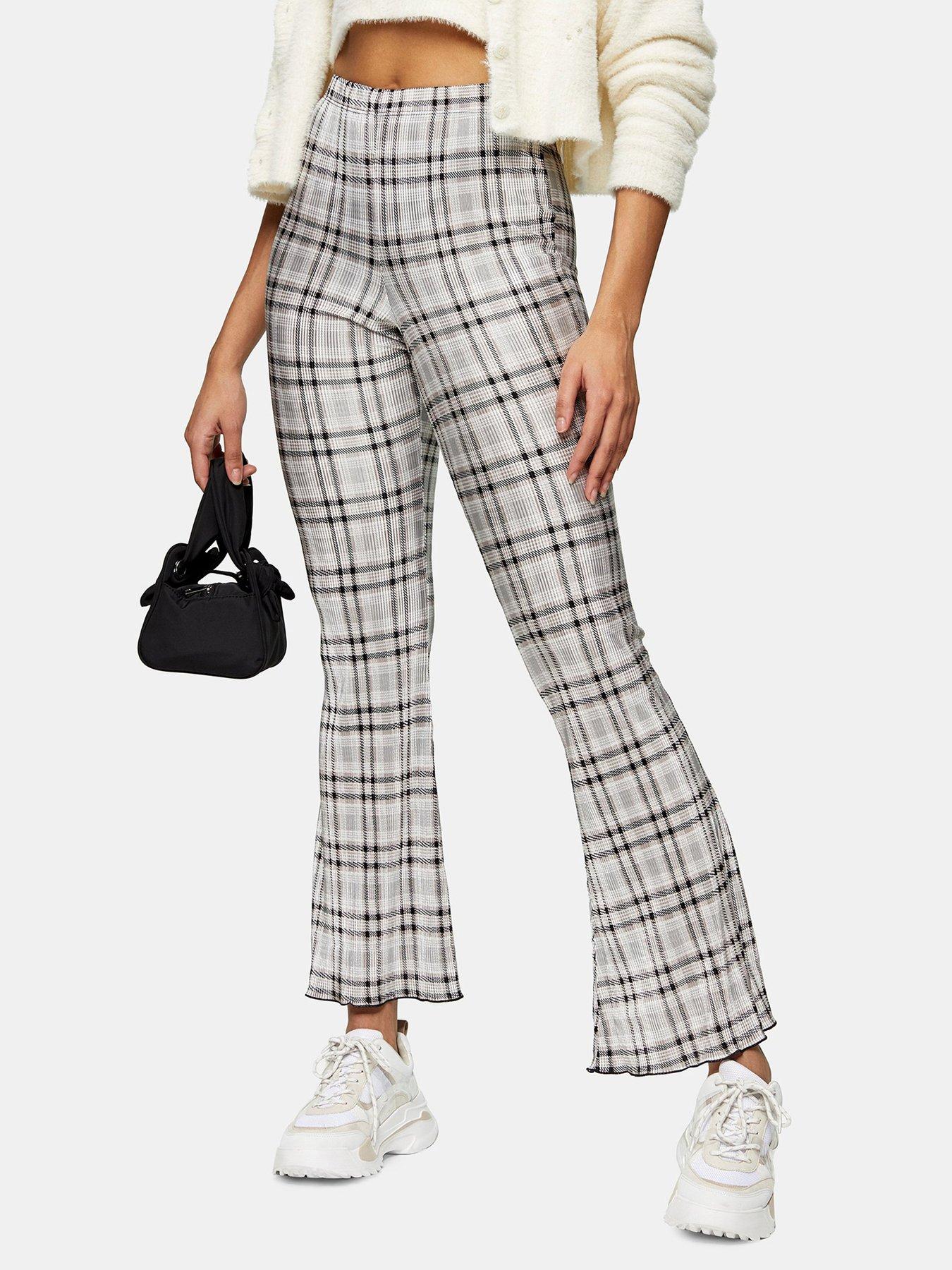 check flare trousers