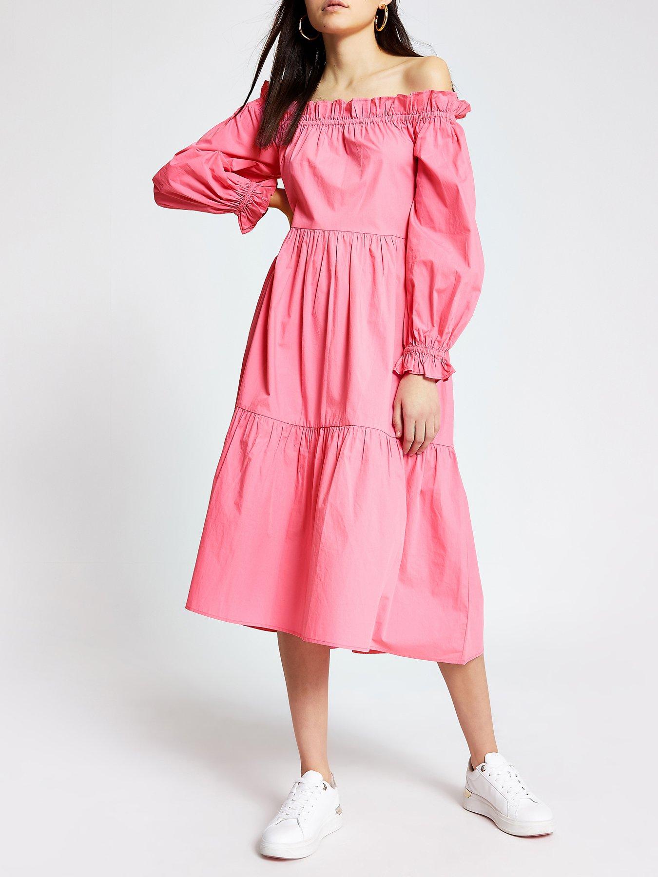 long sleeve midi dress pink