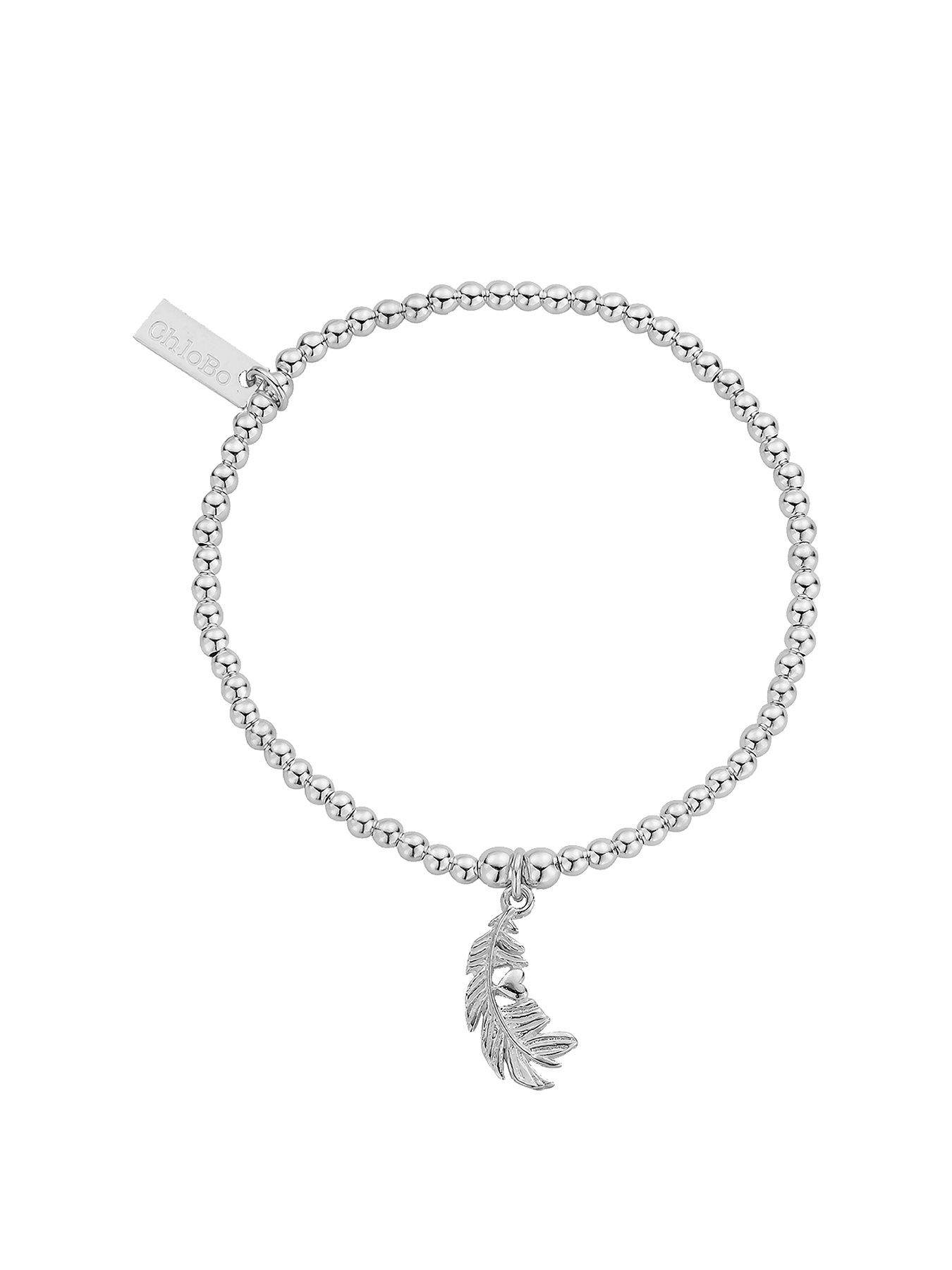 undefined Sterling Silver Cute Charm Feather Heart Bracelet