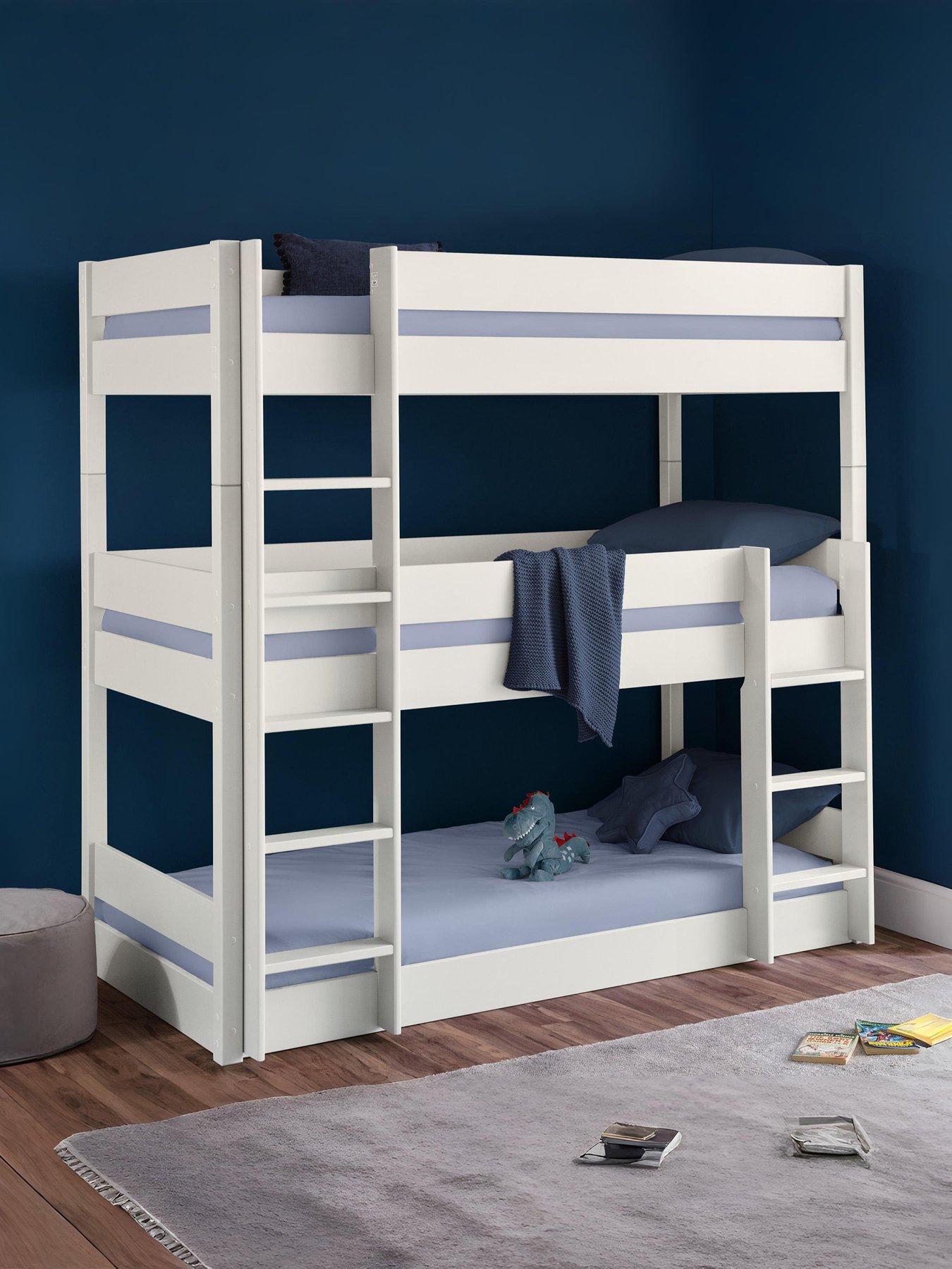 Product photograph of Julian Bowen Trio Triple Stacker Bunk Bed With Spring Mattress Option - White - Bed Frame With 3 Mattresses from very.co.uk