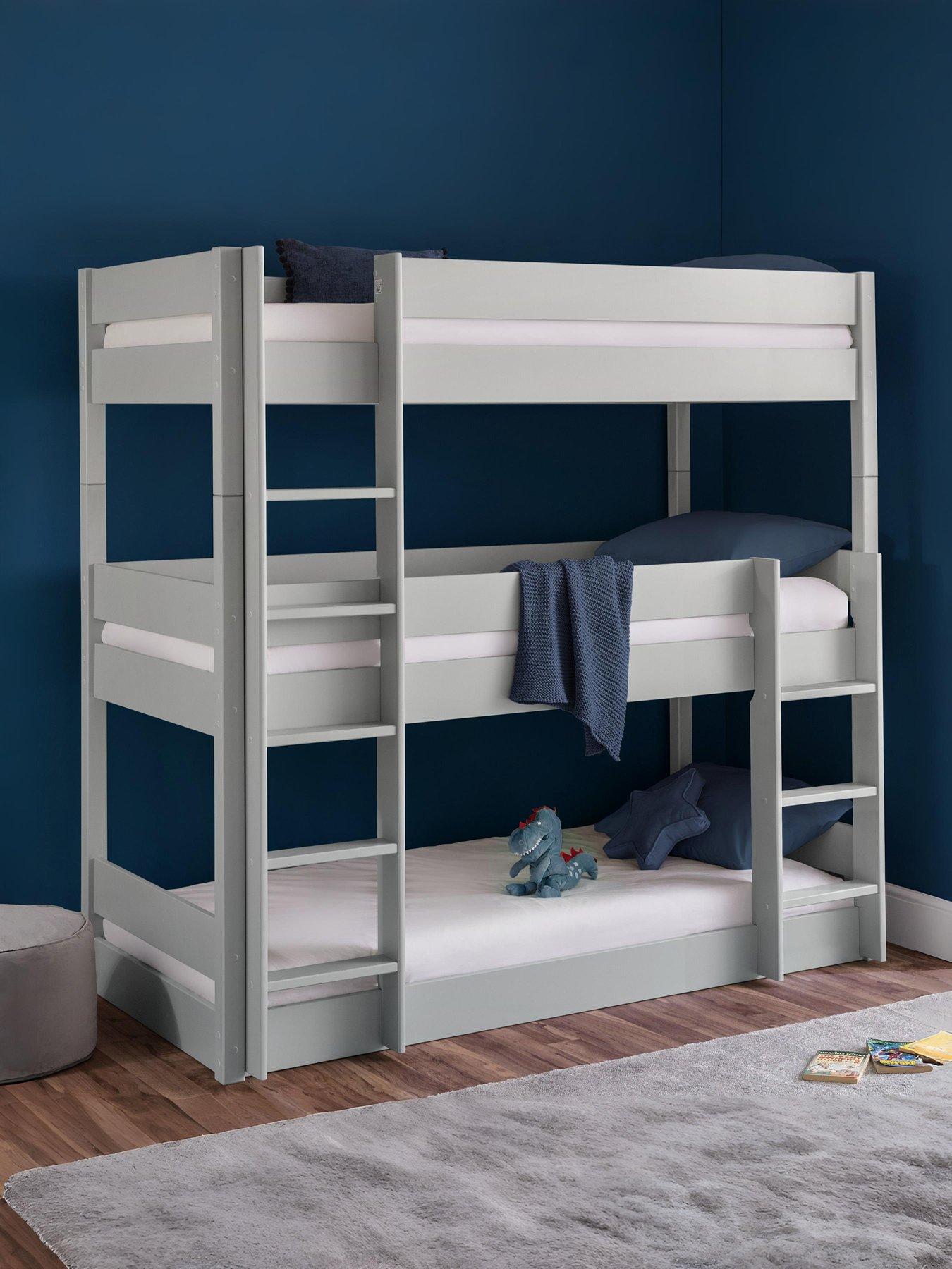 undefined Trio Triple Stacker Bunk Bed with Spring Mattress Option - Light Grey