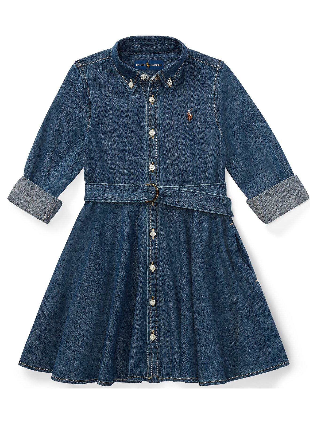 Ralph Lauren Girls Classic Belted Denim Shirt Dress - Indigo, Indigo, Size 6 Years, Women|6 YEARS