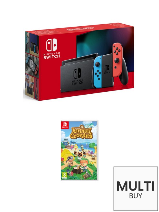 front image of nintendo-switch-neon-console-with-animal-crossing-new-horizon