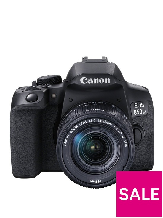 front image of canon-eos-850d-slr-camera-black-with-ef-s-18-55mm-f4-56-is-stm-lens-kit