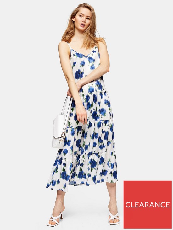 front image of topshop-tiered-strappy-midi-dress-ivory