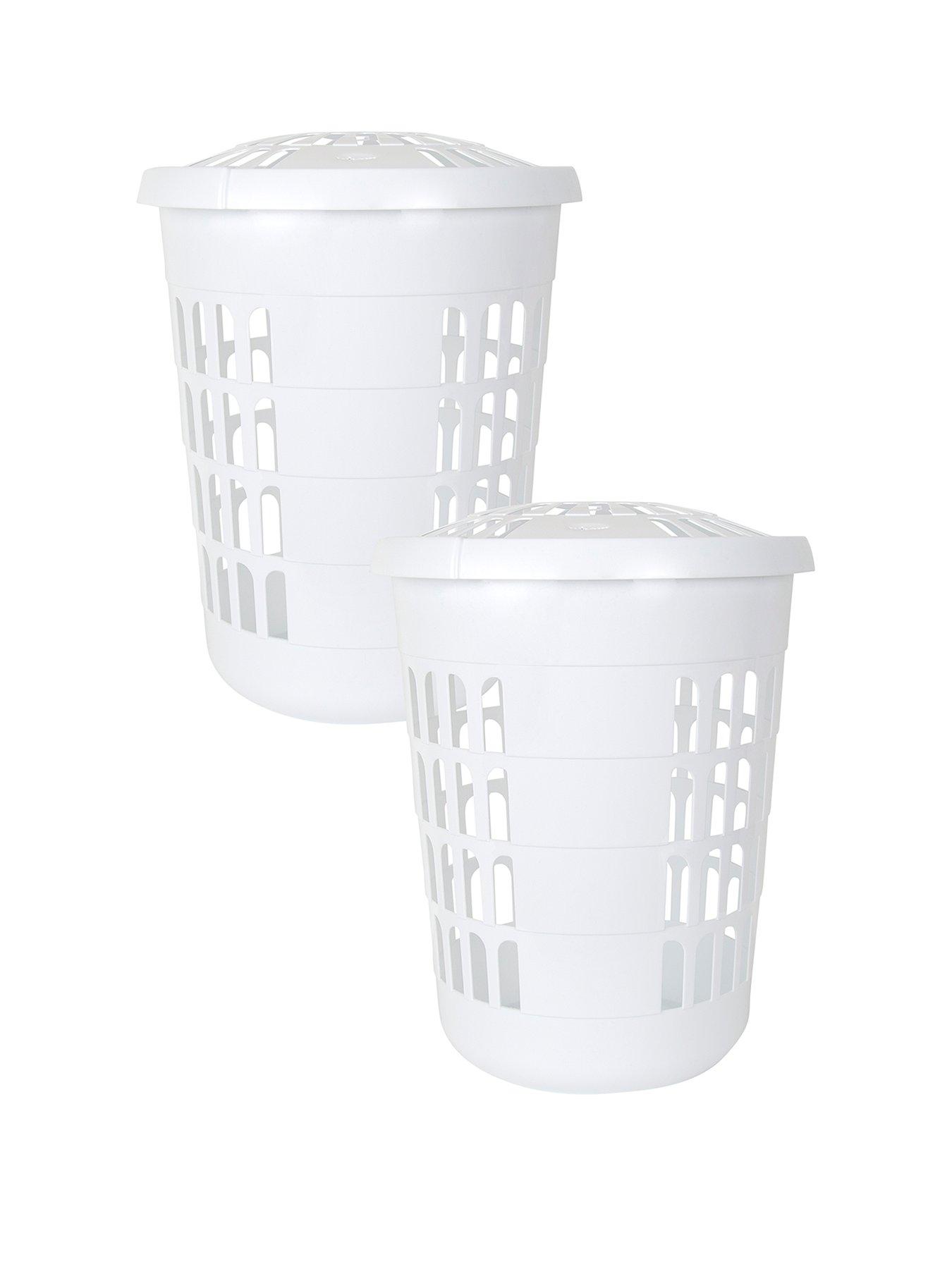 Beige 65L funky gadgets Deluxe Round Plastic Laundry Basket Hamper 60L Washing Clothes Linen Storage Bin Large Bins With Lid