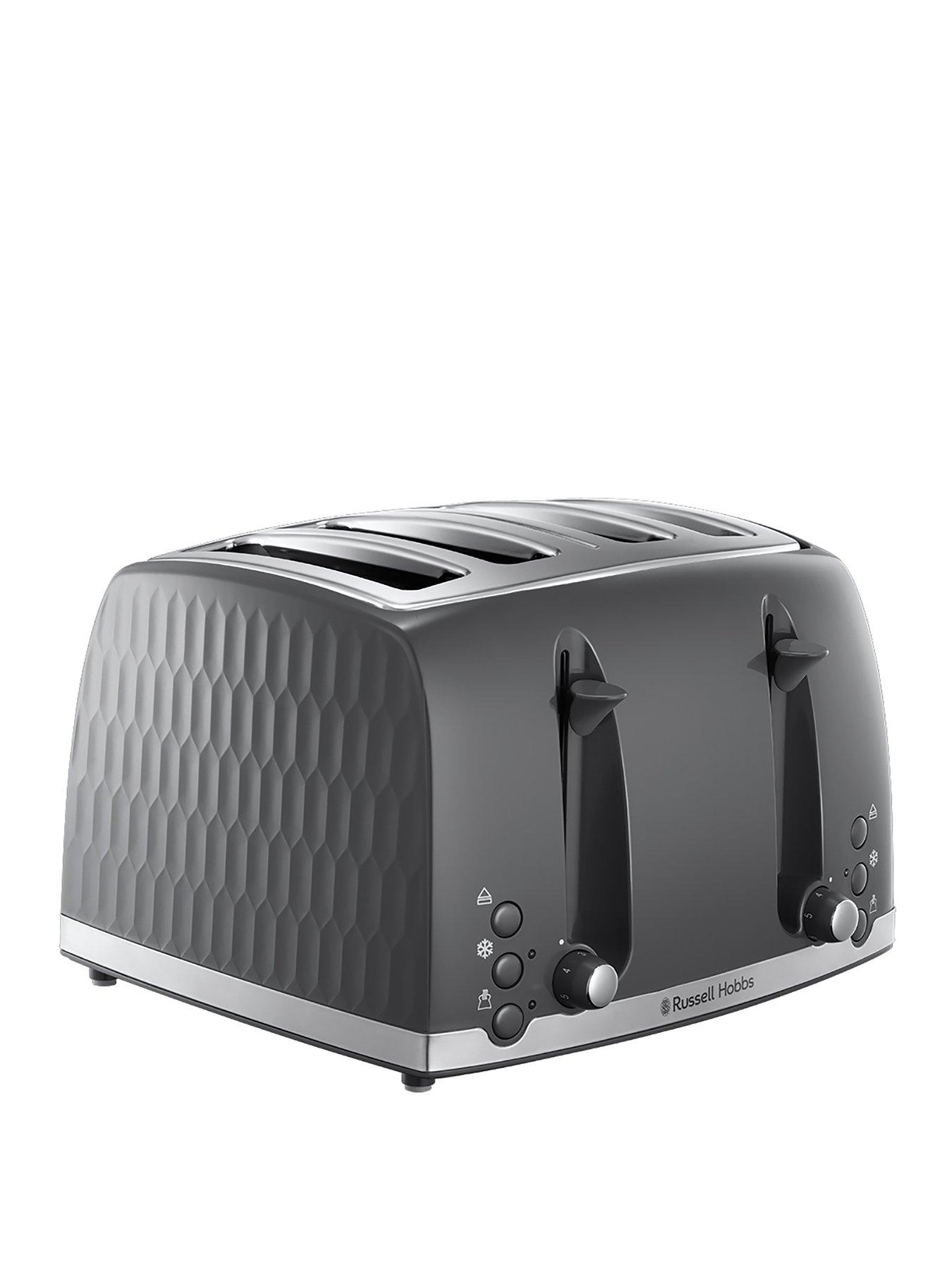 Product photograph of Russell Hobbs Honeycomb 4 Slice Grey Plastic Toaster - 26073 from very.co.uk