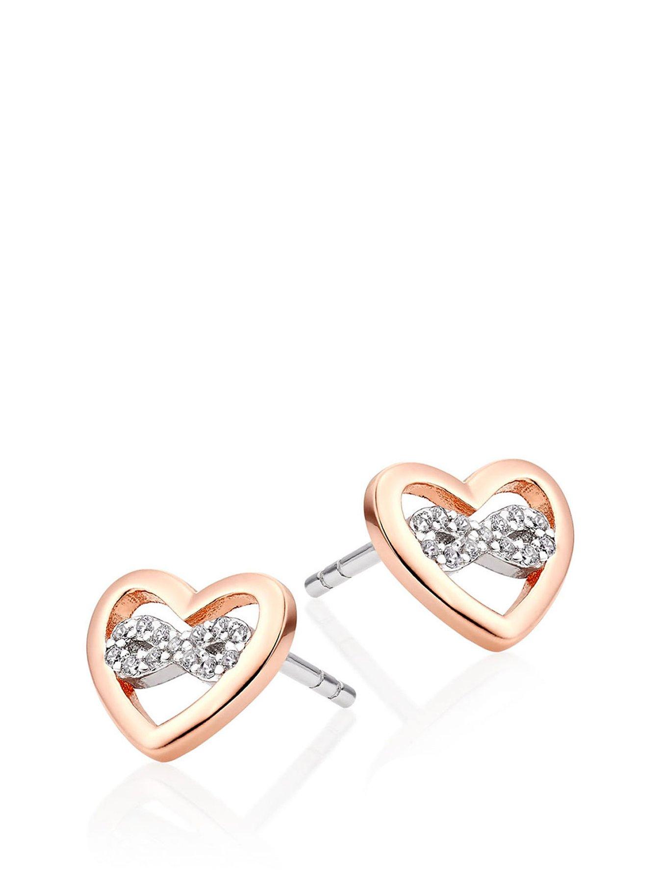  Silver Rose Gold Plated Cubic Zirconia Infinity Heart Earrings