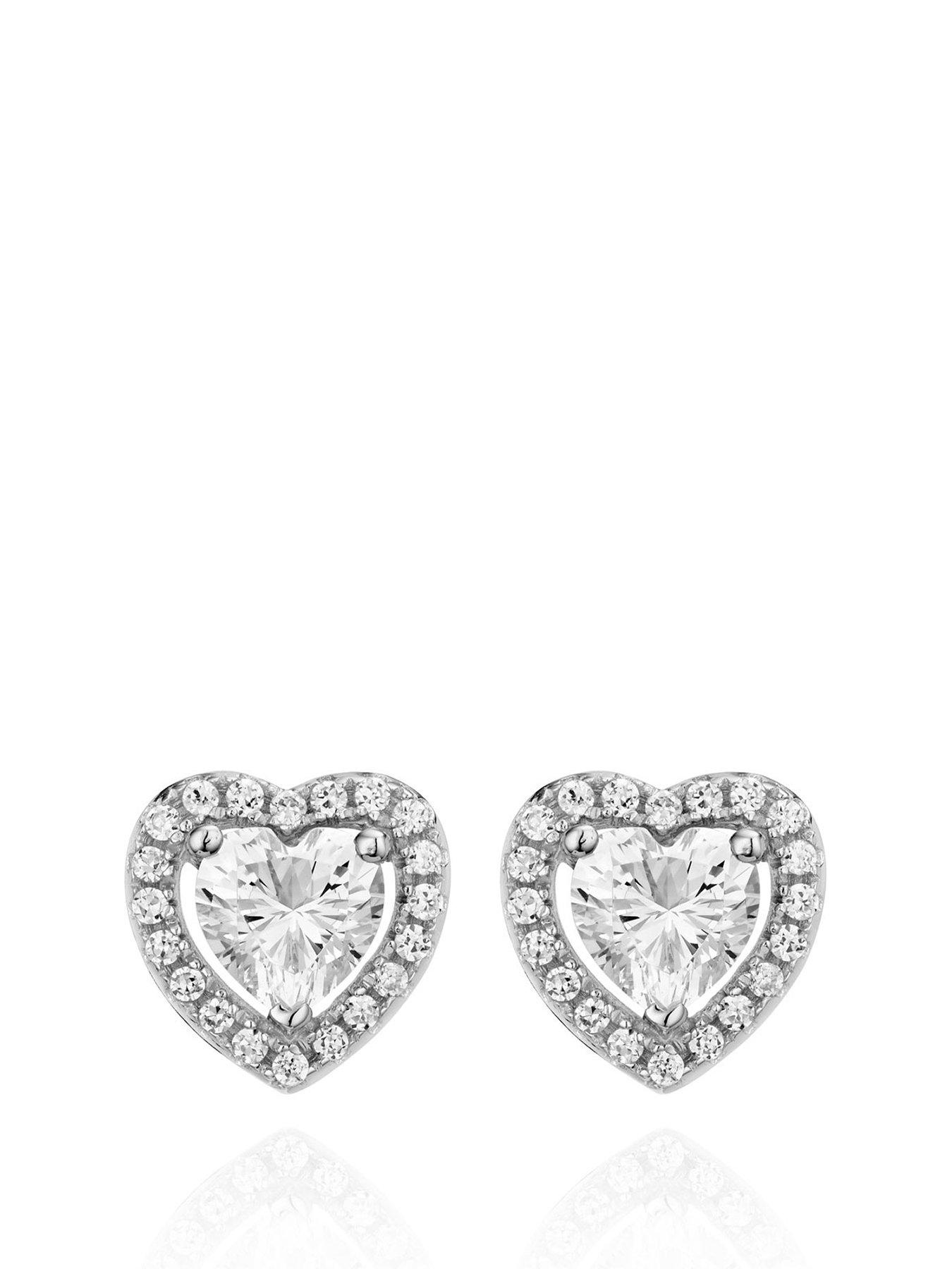 Beaverbrooks Silver Cubic Zirconia Heart Earrings