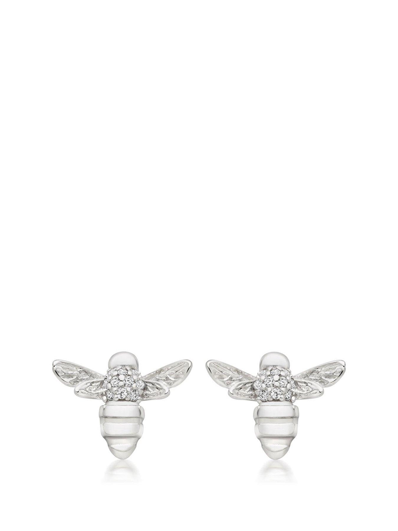 undefined Silver Cubic Zirconia Bumble Bee Stud Earrings
