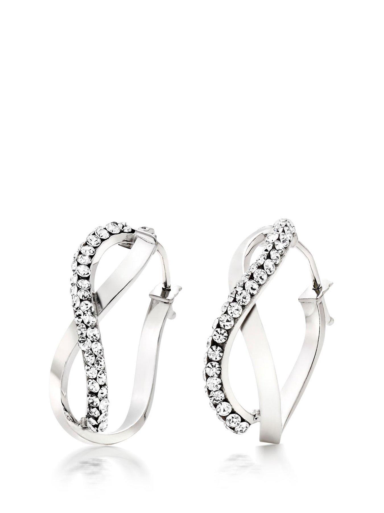 Beaverbrooks White Gold Crystal Hoop Earrings