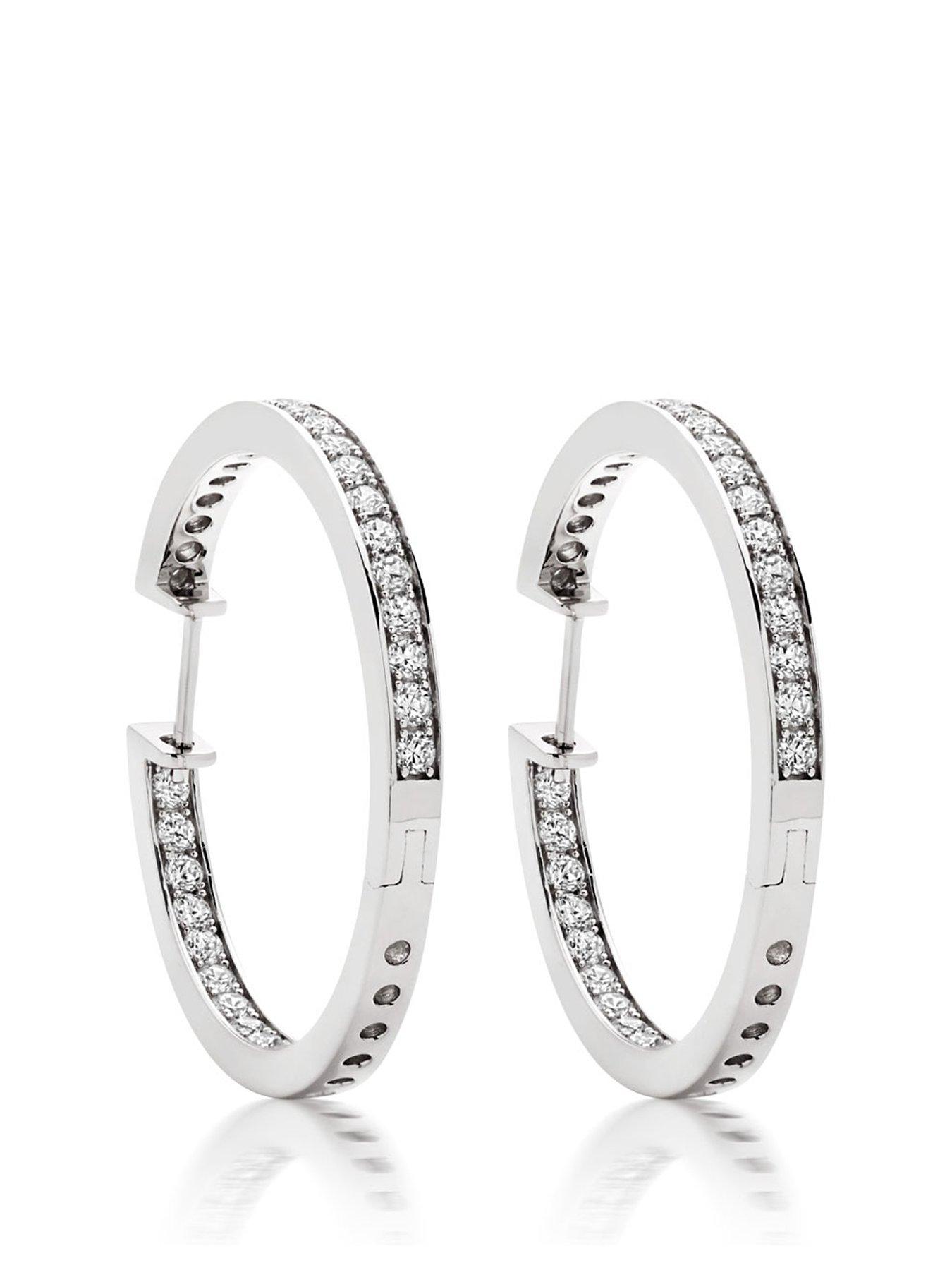 Beaverbrooks Silver Cubic Zirconia Round Hoop Earrings very.co.uk