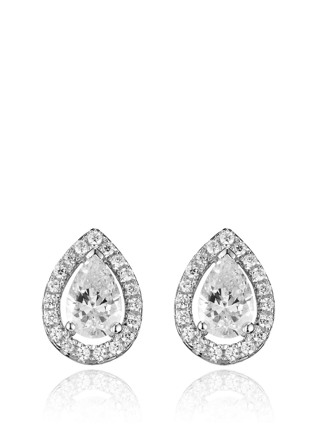 undefined Silver Cubic Zirconia Teardrop Stud Earrings