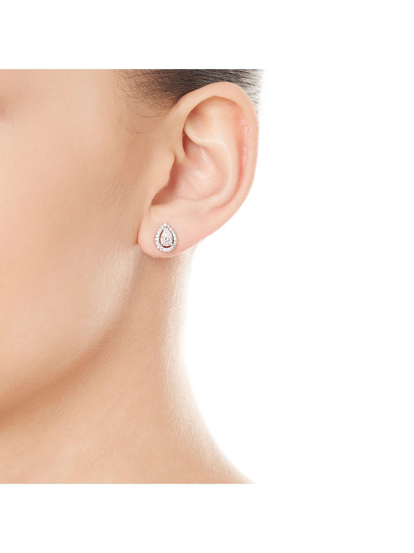 Women Silver Cubic Zirconia Teardrop Stud Earrings