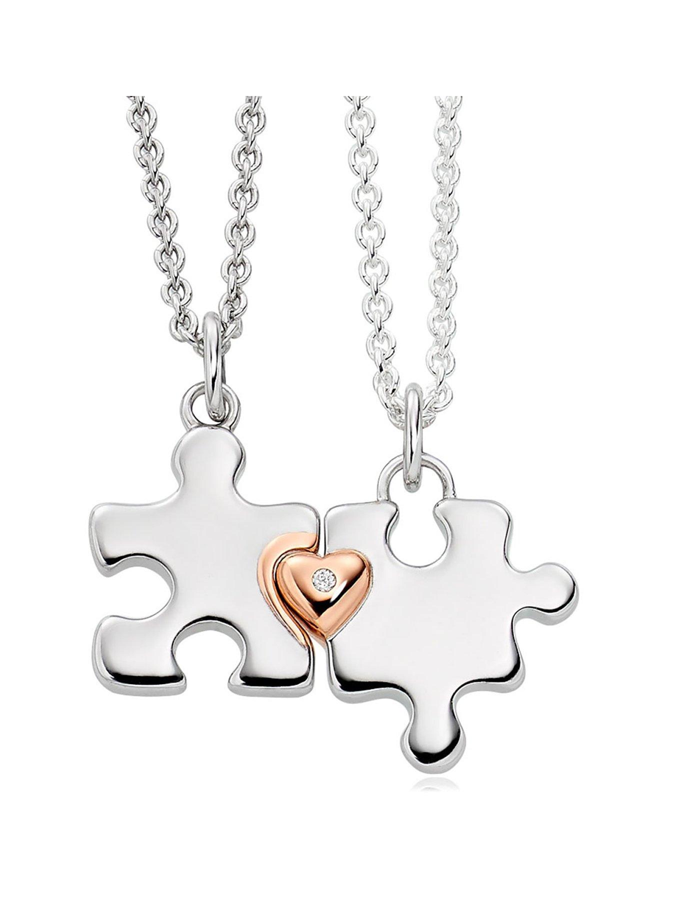 Jewellery & watches Mini B Childrens Silver and Rose Gold Plated Diamond Jigsaw Mother Daughter Pendant Set