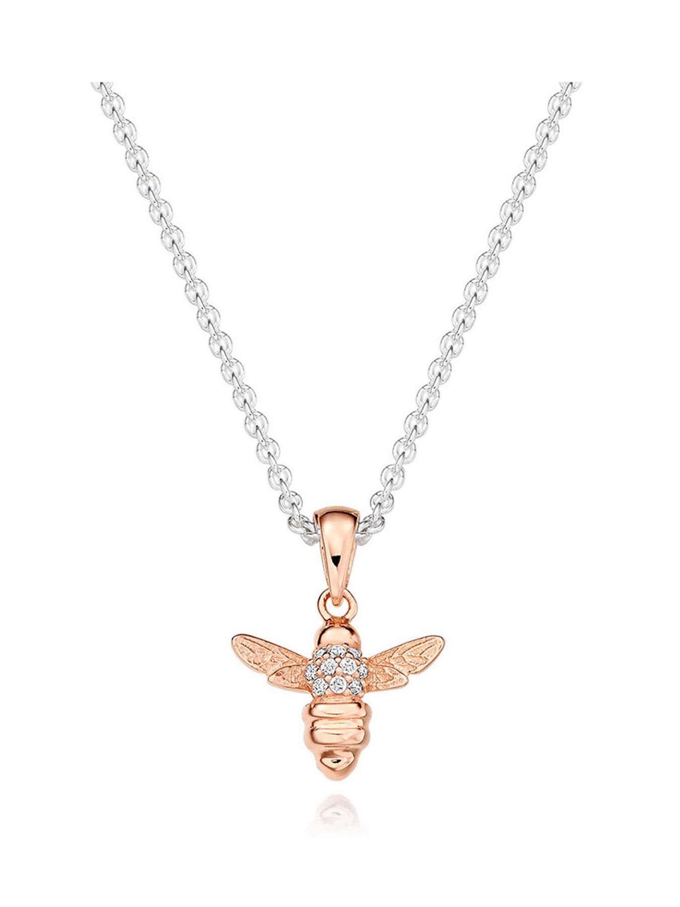  Mini B Childrens Silver and Rose Gold Plated Cubic Zirconia Bee Pendant