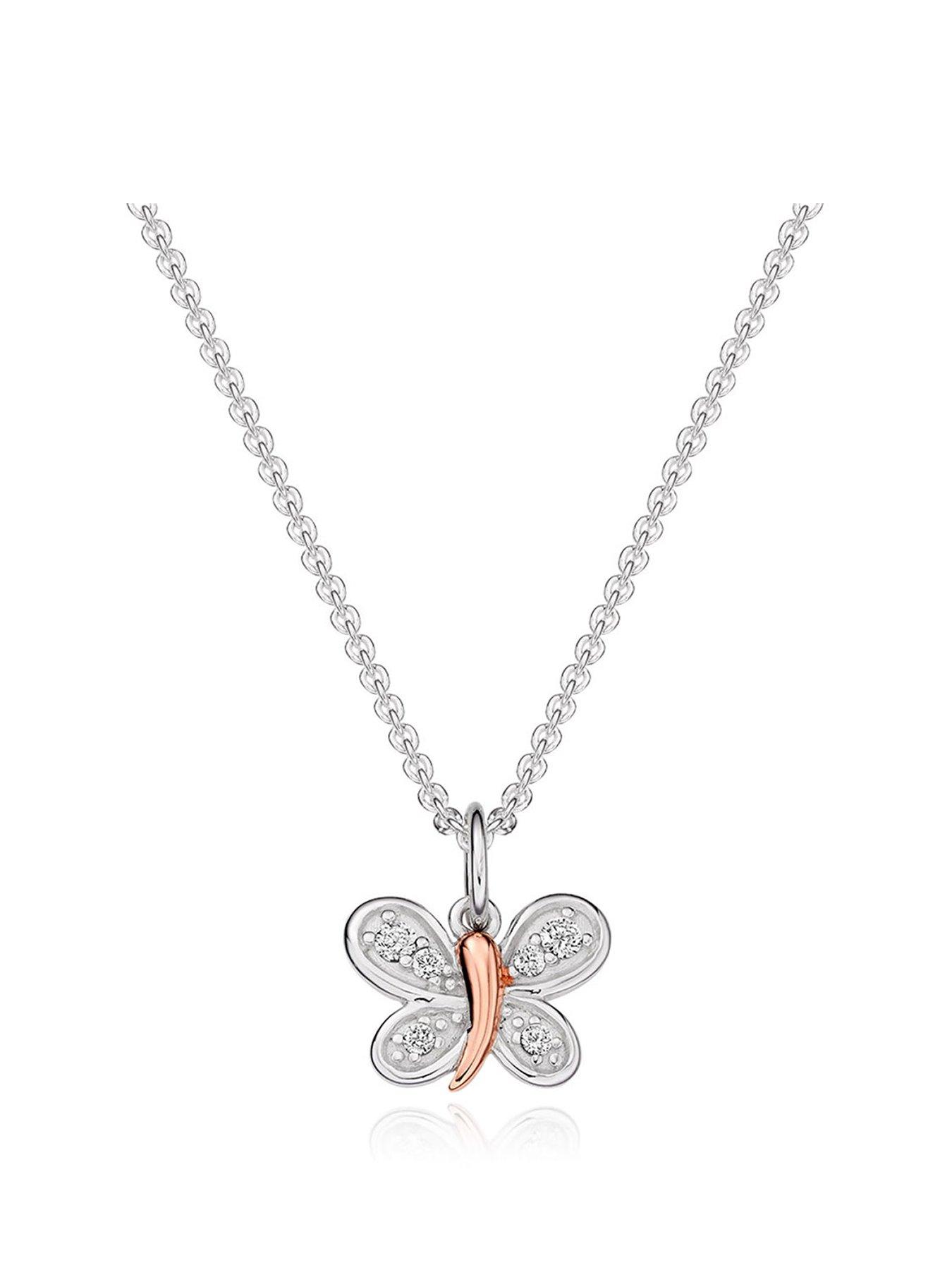 Jewellery & watches Mini B Childrens Silver and Rose Gold Plated Cubic Zirconia Butterfly Pendant