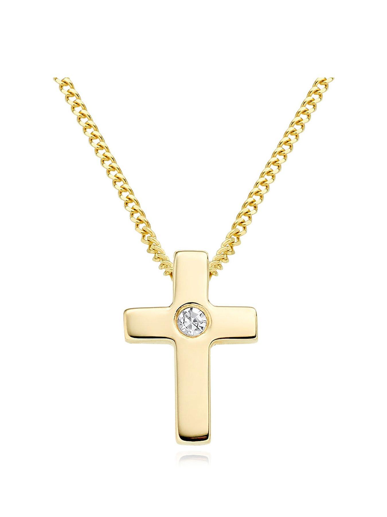 beaverbrooks mini b childrens 9ct gold diamond cross pendant