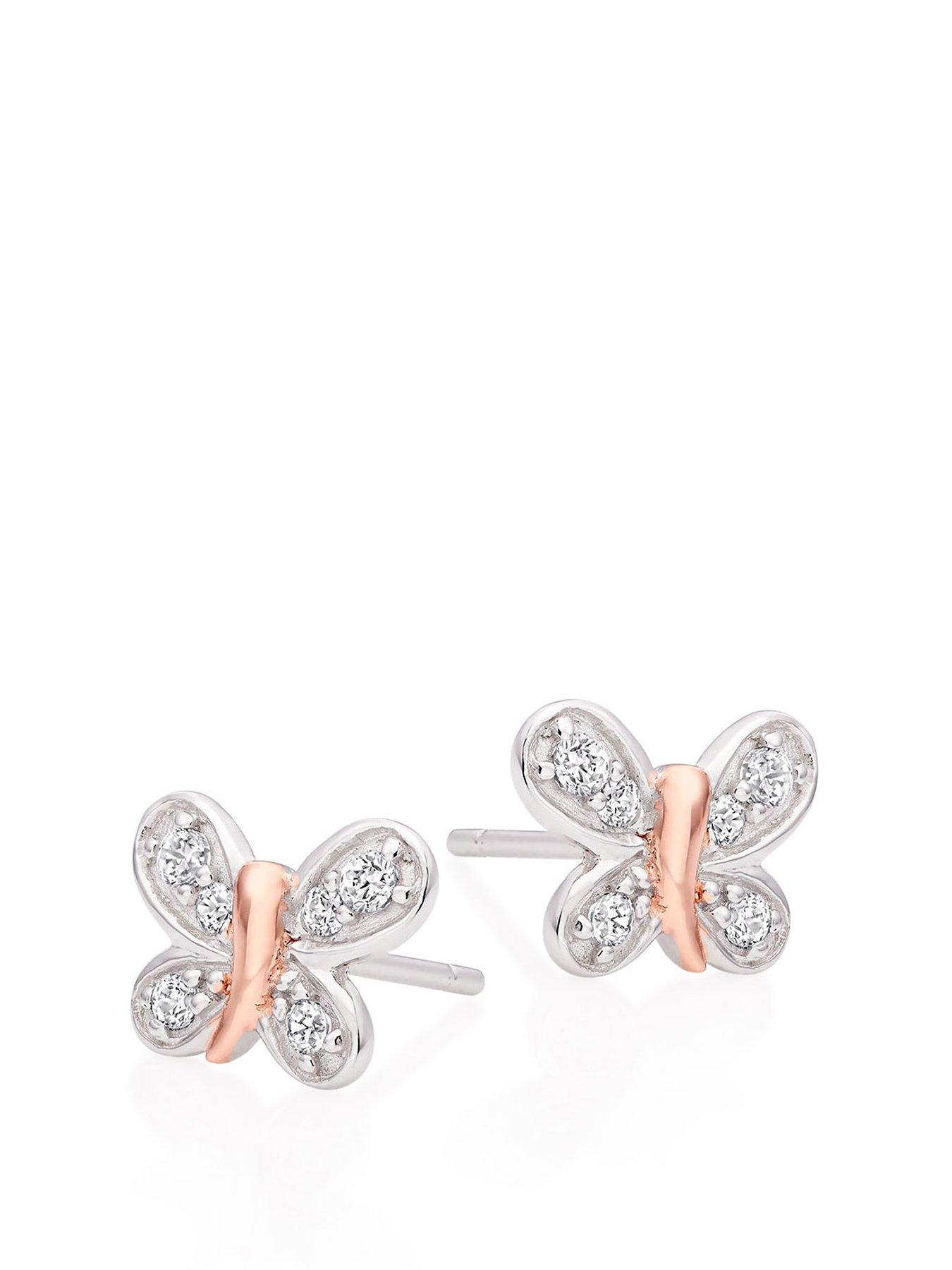 Jewellery & watches Mini B Childrens Silver and Rose Gold Plated Cubic Zirconia Butterfly Earrings