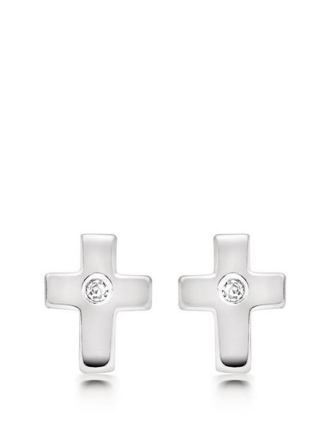 beaverbrooks-mini-b-childrens-silver-diamond-cross-earrings