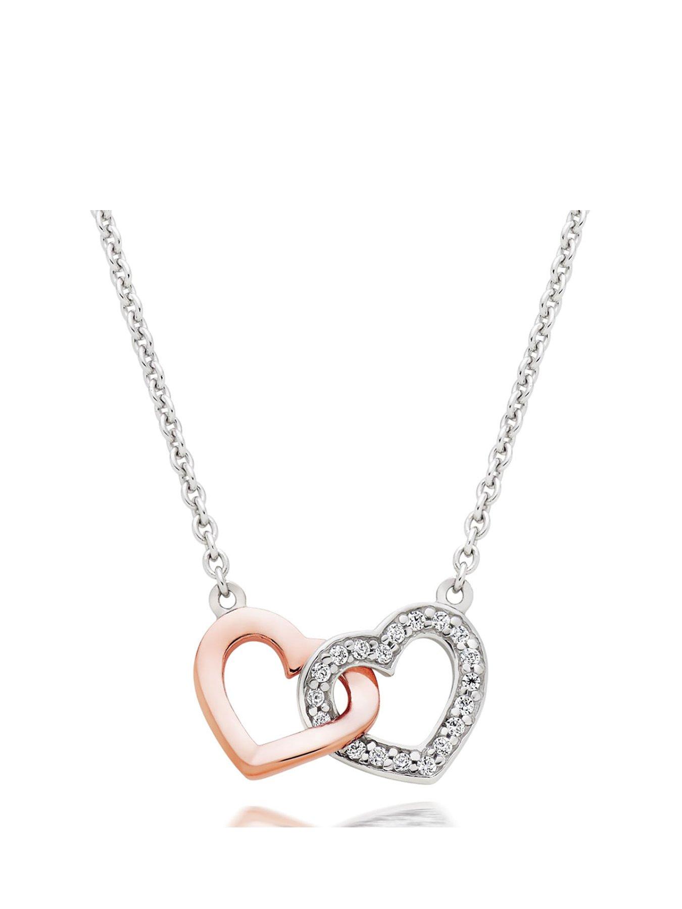 undefined Silver and Rose Gold Plated Cubic Zirconia Double Heart Necklace