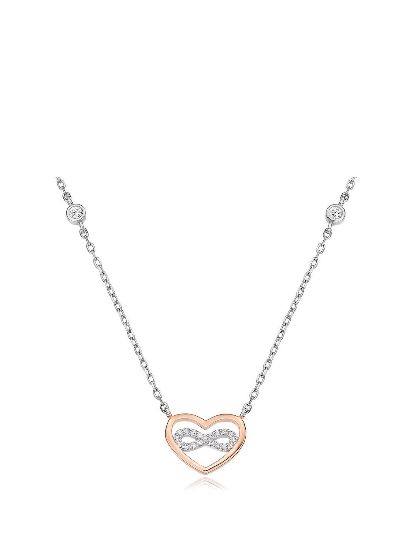 Women Silver Rose Gold Plated Cubic Zirconia Infinity Necklace