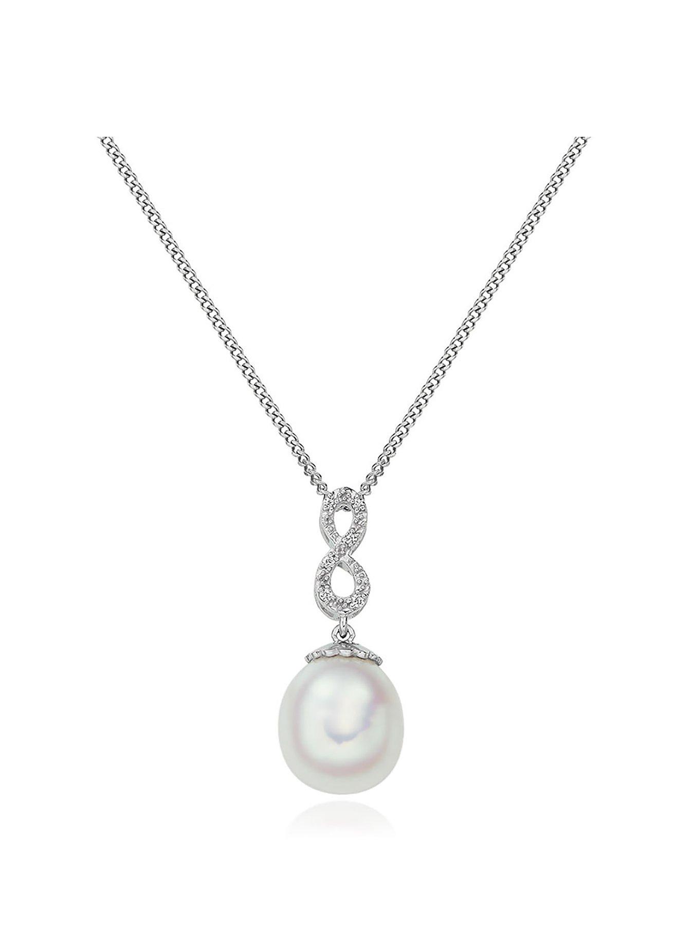 Beaverbrooks 9ct White Gold Diamond Freshwater Cultured Pearl Pendant ...