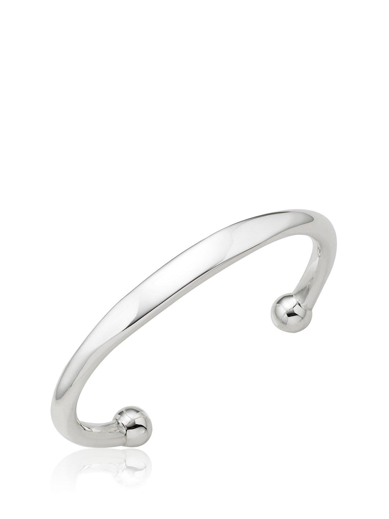 Silver Curved Torque Bangle Mens