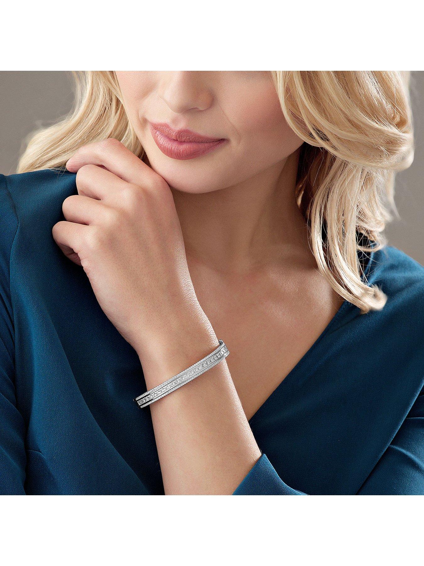 Silver Cubic Zirconia Triple Row Bangle