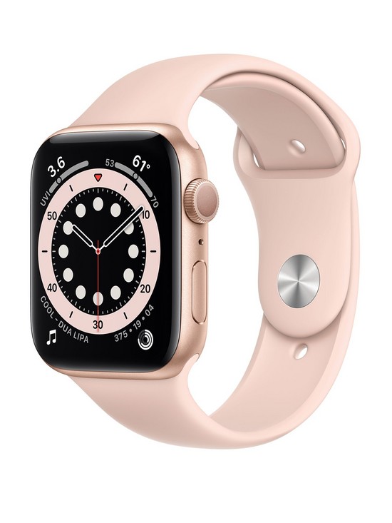front image of apple-watch-series-6-gps-40mm-gold-aluminium-case-with-pink-sand-sport-band