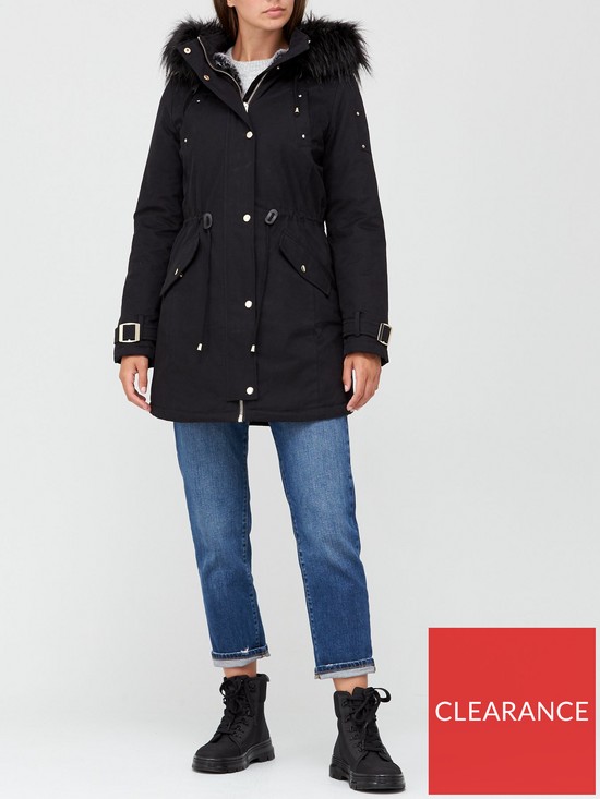 front image of v-by-very-glam-parka-with-buckle-sleeve-detail-black