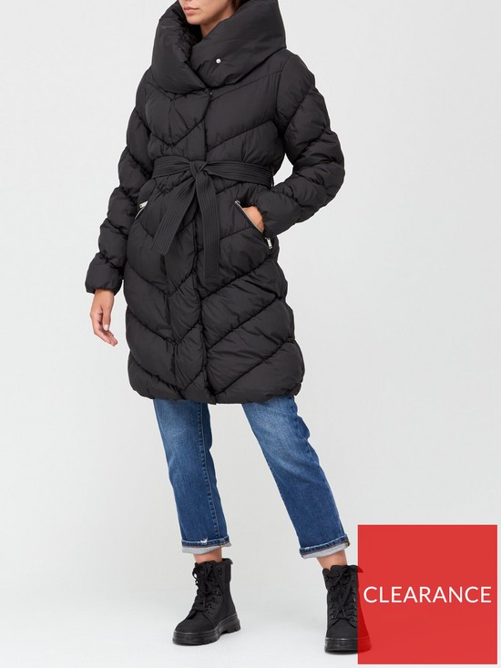 front image of v-by-very-shawl-collar-chevron-padded-coat-black