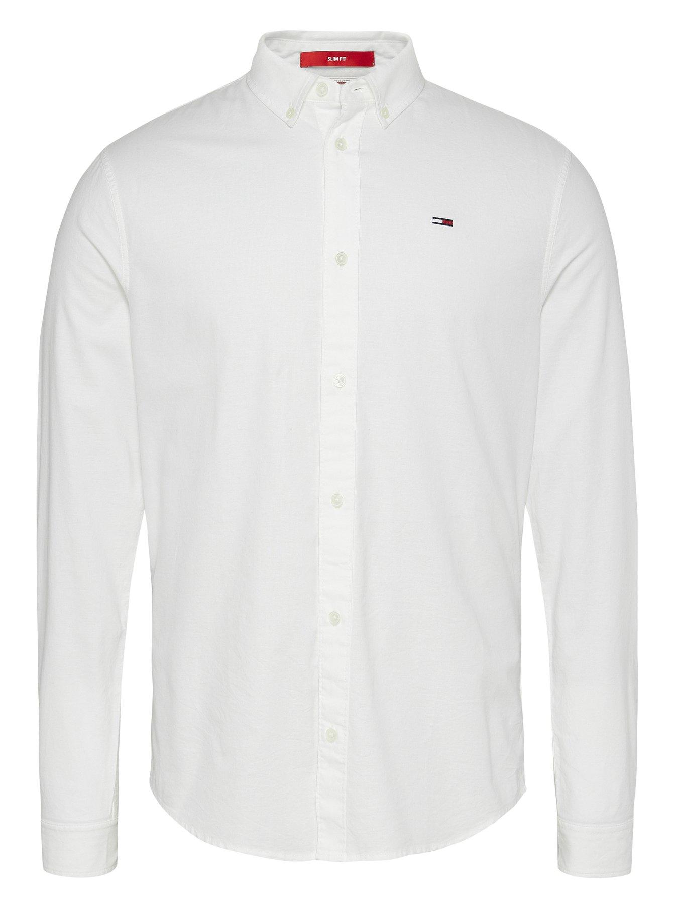 Tommy Jeans TJM Slim Stretch Fit Oxford Shirt - White | very.co.uk