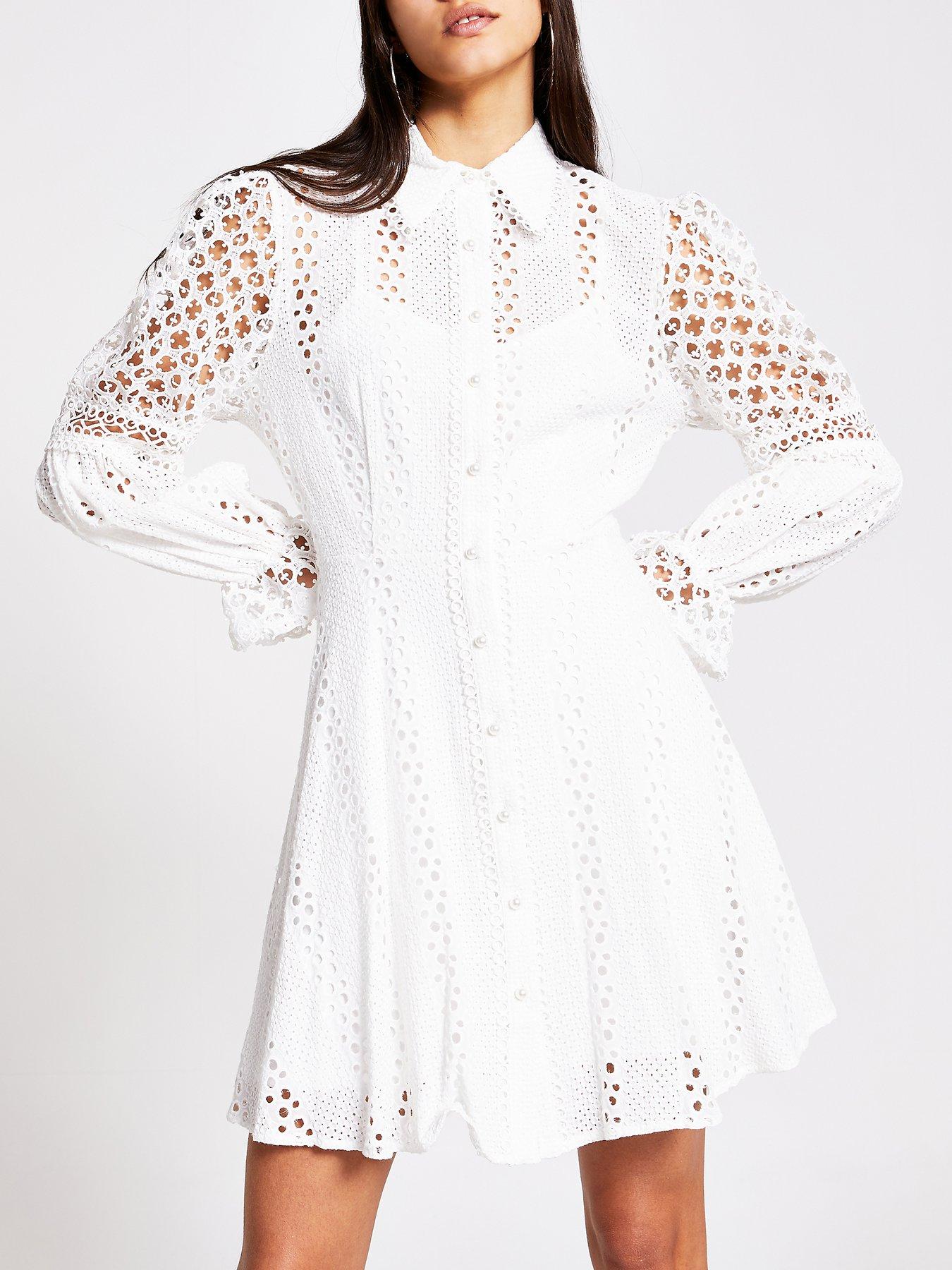 white lace shirt dress