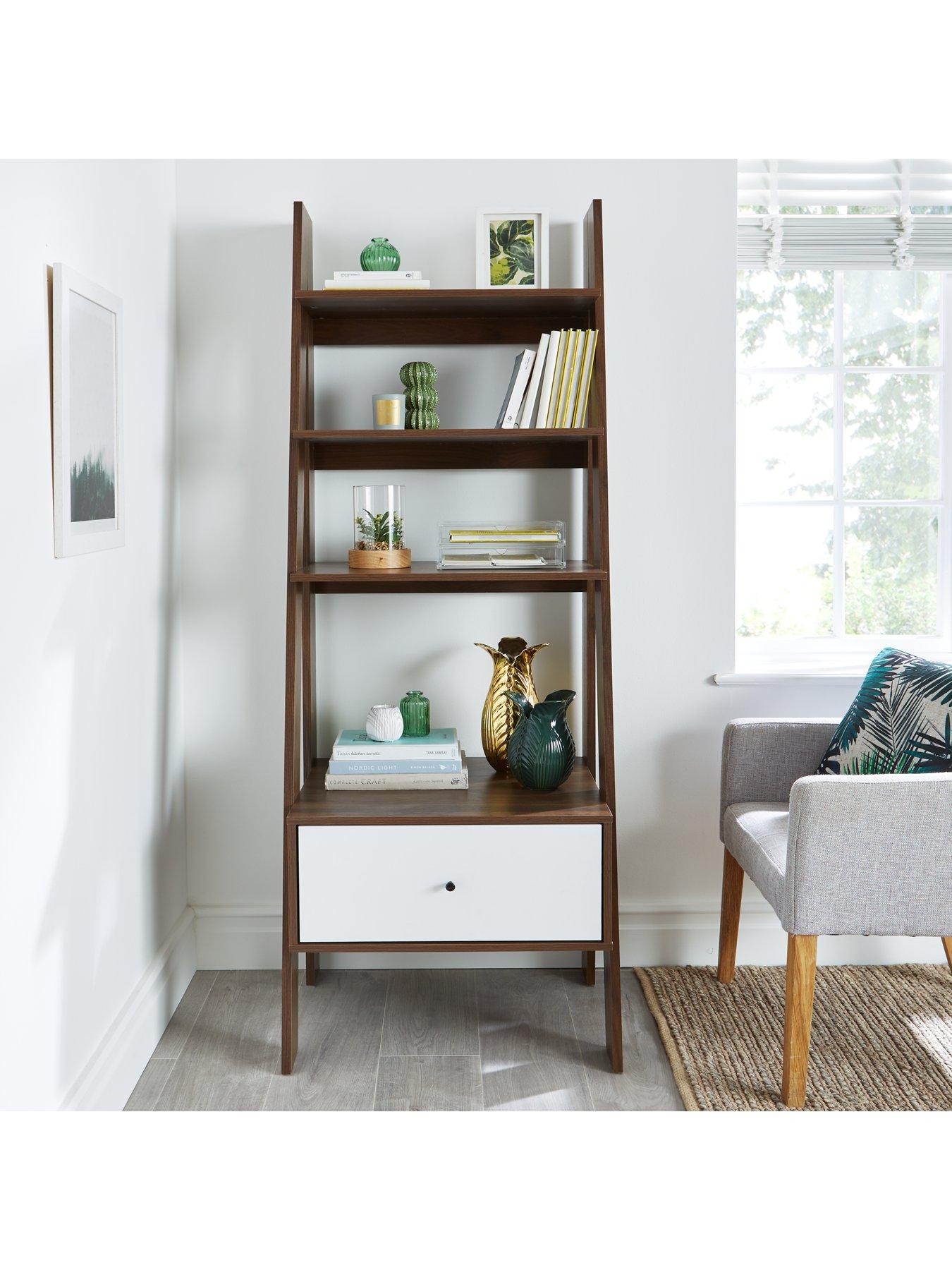 Monty Ladder Shelf with Drawer Walnut Effect very.co.uk